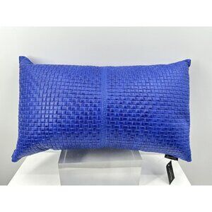 GARUGLIERI BLUE LEATHER DUCK FEATHERS FILLED WOVEN PILLOW 19.x11.5”Made In Italy
